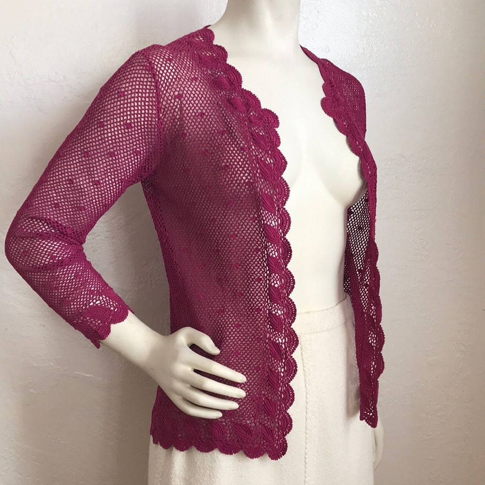 Tramo Switzerland vintage luxury crocheted open front scallop trim jacket